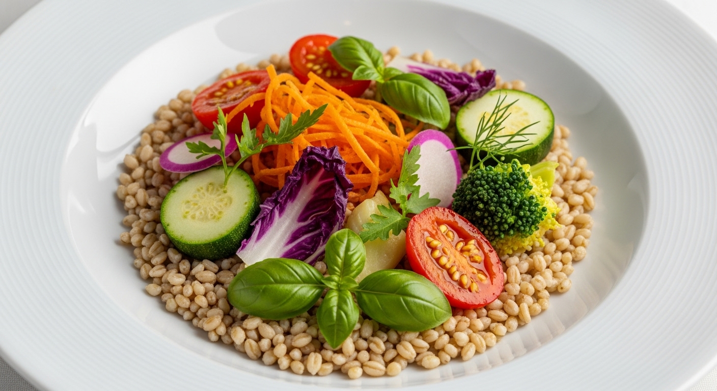 Farro Perlato con Verdurine Croccanti e Datterini Colorati