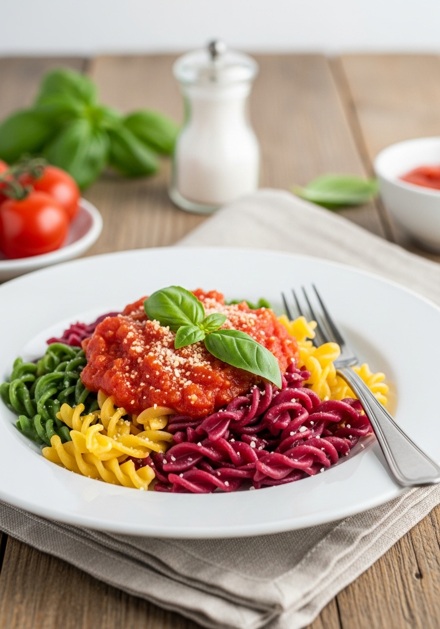 Pasta Colorata con Sugo Brillante: Energia per Crescere