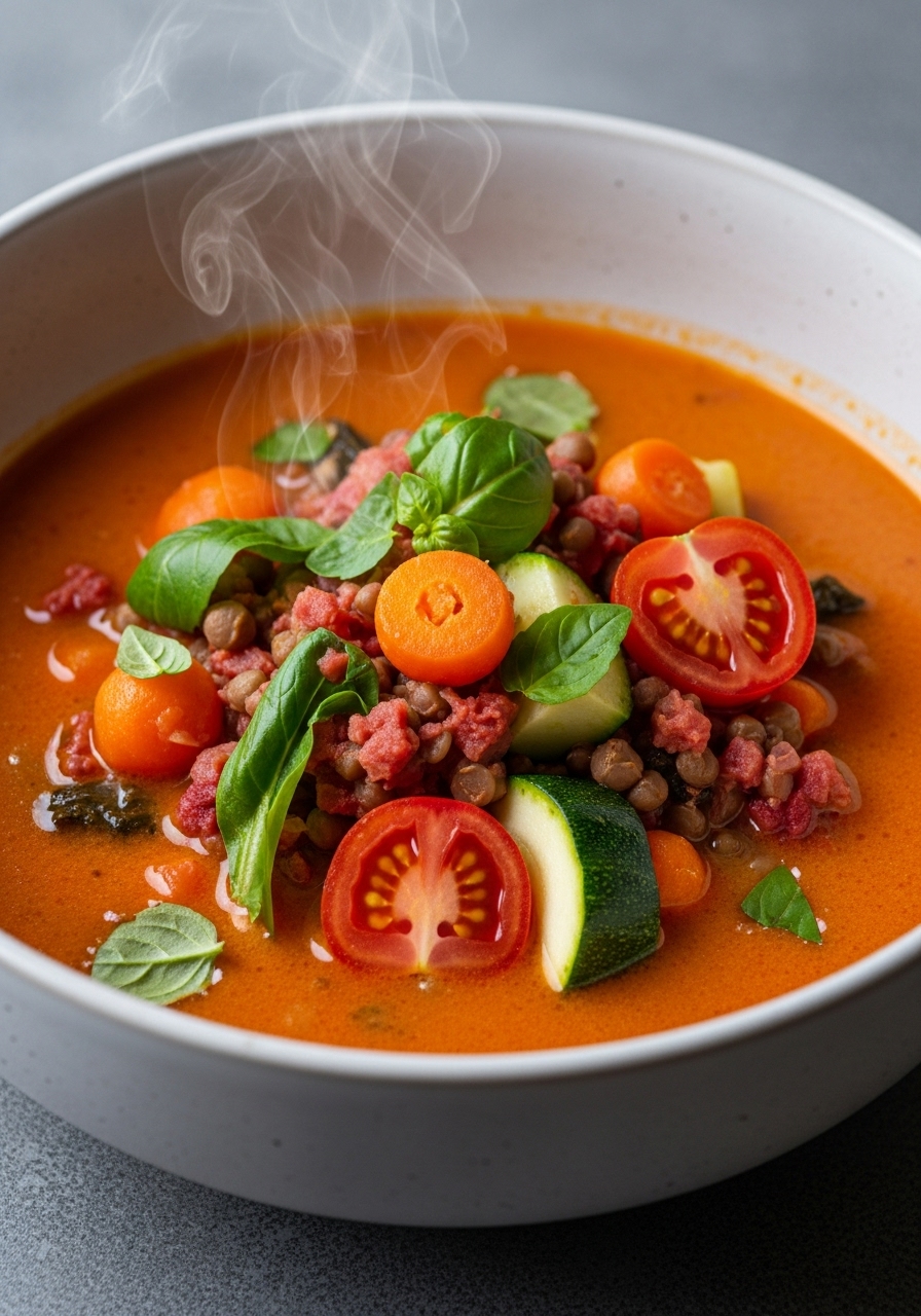 Zuppa detox di lenticchie rosse e verdure