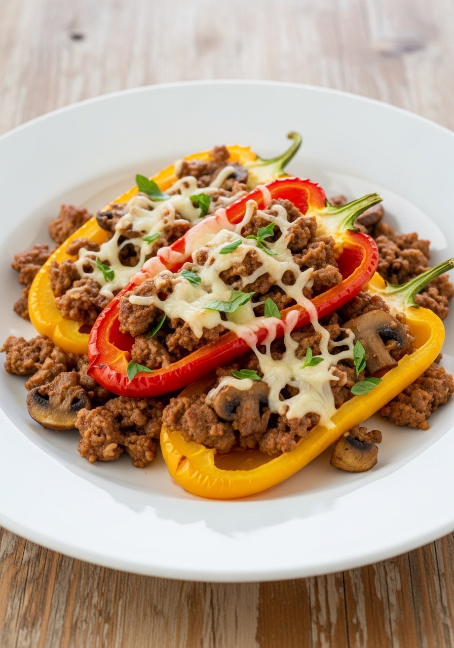 Peperoni Ripieni Keto con Carne Macinata e Funghi Freschi