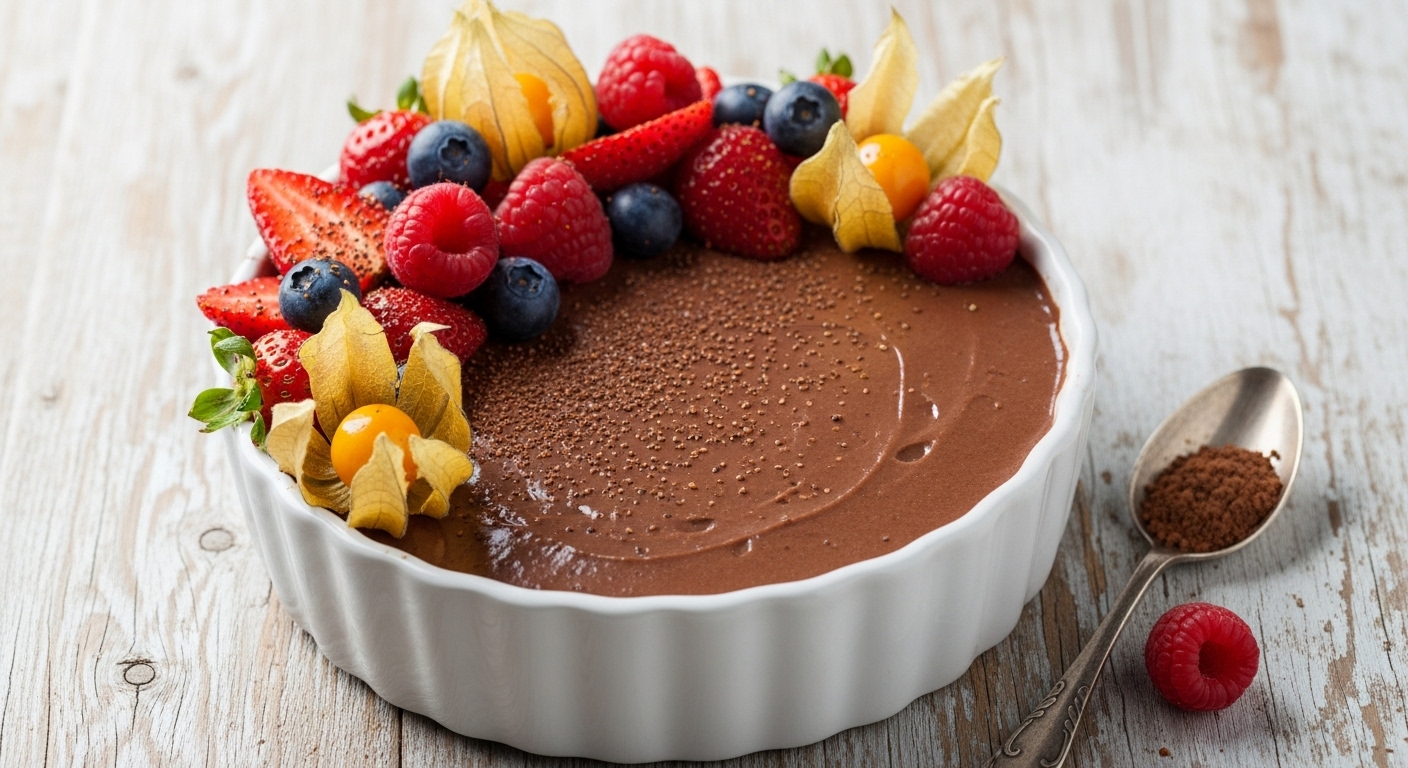 Budino di Chia al Cacao Amaro con Frutti Rossi e Mandorle