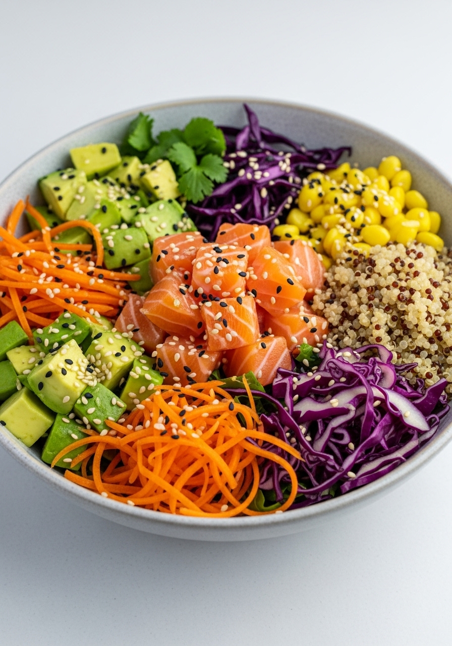 Poke Bowl Proteico: Salmone, Quinoa e Verdure Fresche
