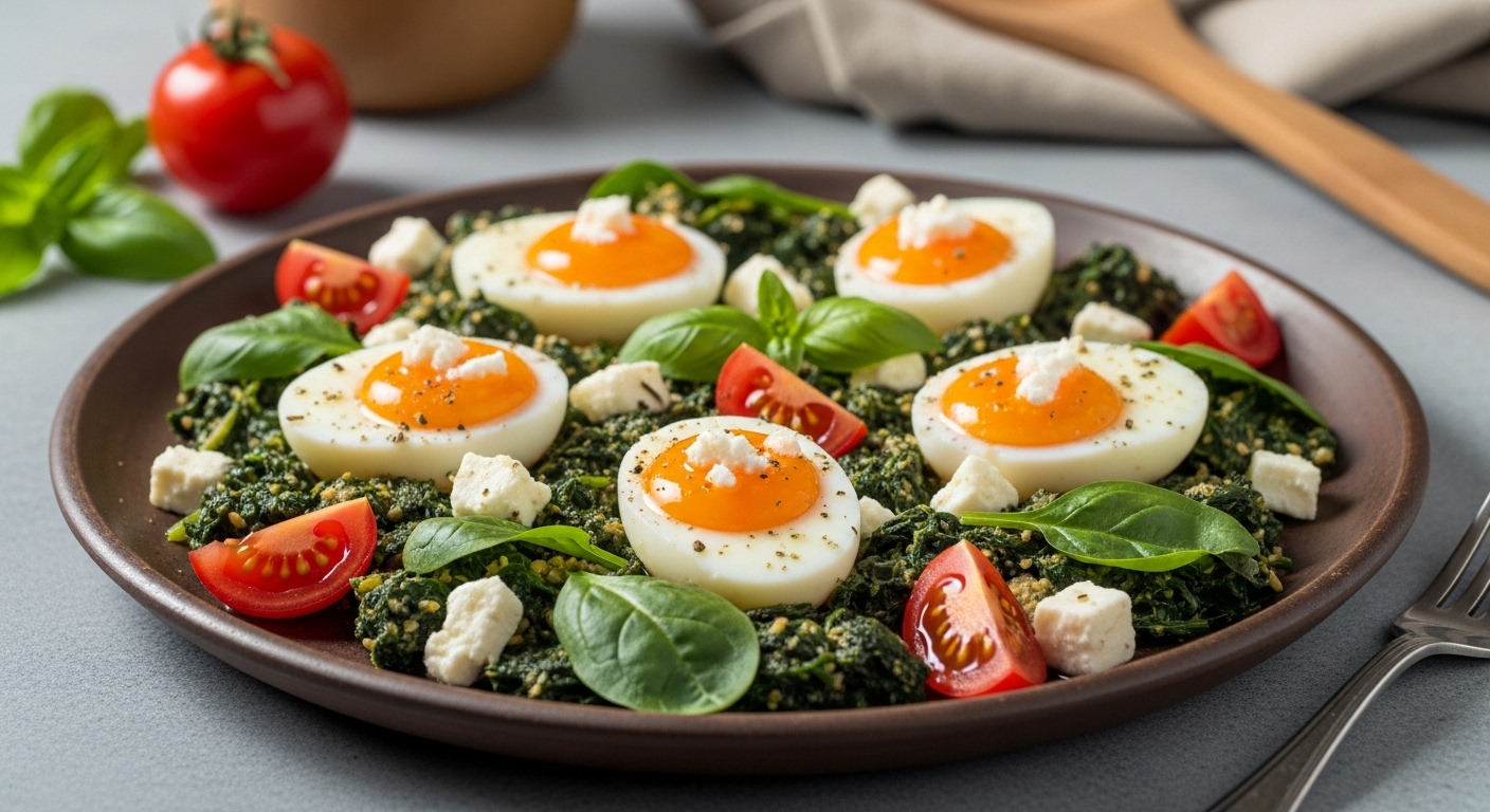 Uova strapazzate alla Greca con Feta e Spinaci