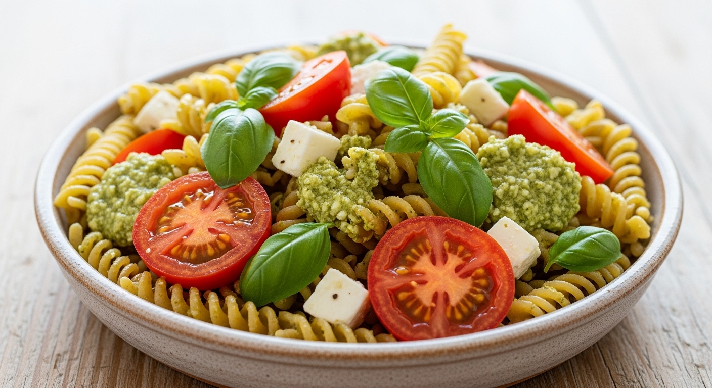 Insalata di Pasta Integrale con Pesto Leggero e Pomodorini
