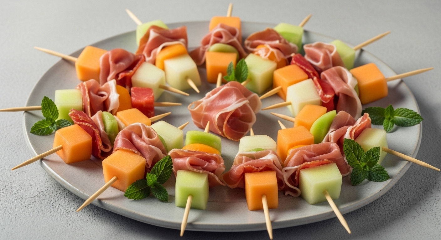 Spiedini Frutta e Prosciutto Crudo Magro con Menta