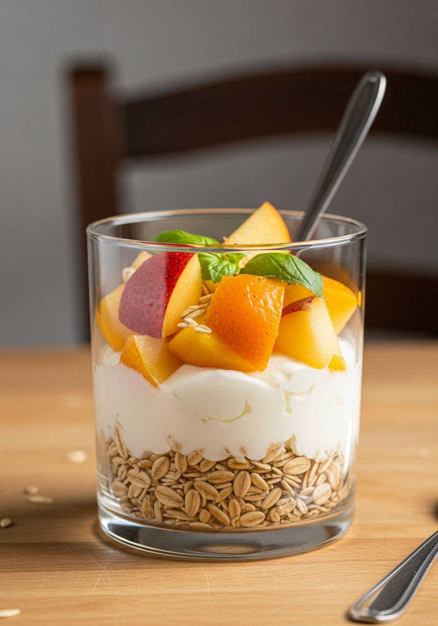 Budino di Avena e Yogurt Greco con Pesche e Miele