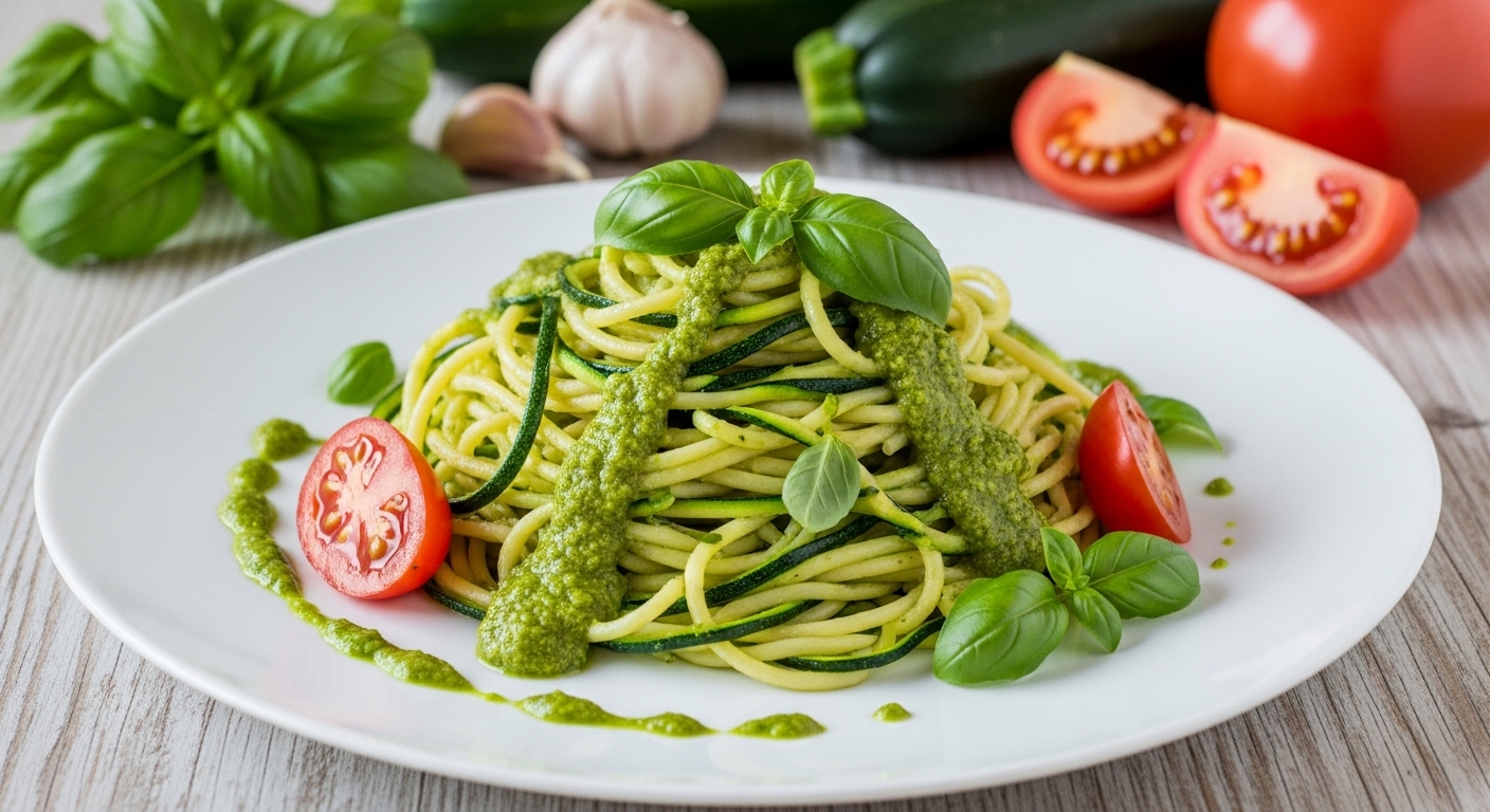 Spaghetti di Zucchine con Pesto Leggero Vegan