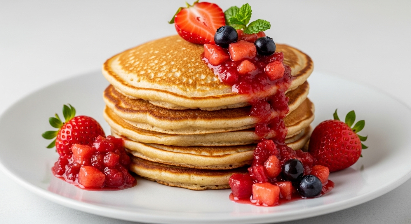 Pancakes Proteici ai Fiocchi d'Avena con Salsa di Frutti Rossi