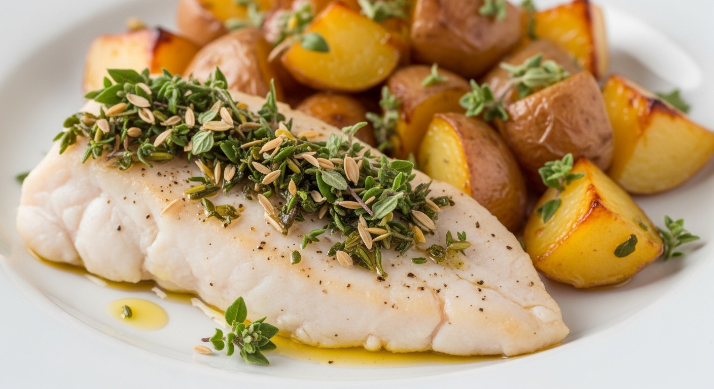 Merluzzo al Vapore con Patate Dolci e Erbe Aromatiche